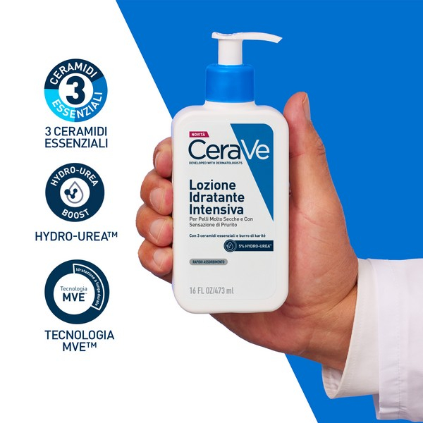 CeraVe Lozione Idratante Intensiva per Pelle Secca e Molto Secca con Sensazione di Prurito, con Hydro-Urea e Burro di Karité, idrata intensamente la pelle e da sollievo immediato alla sensazione di prurito, 473 ml