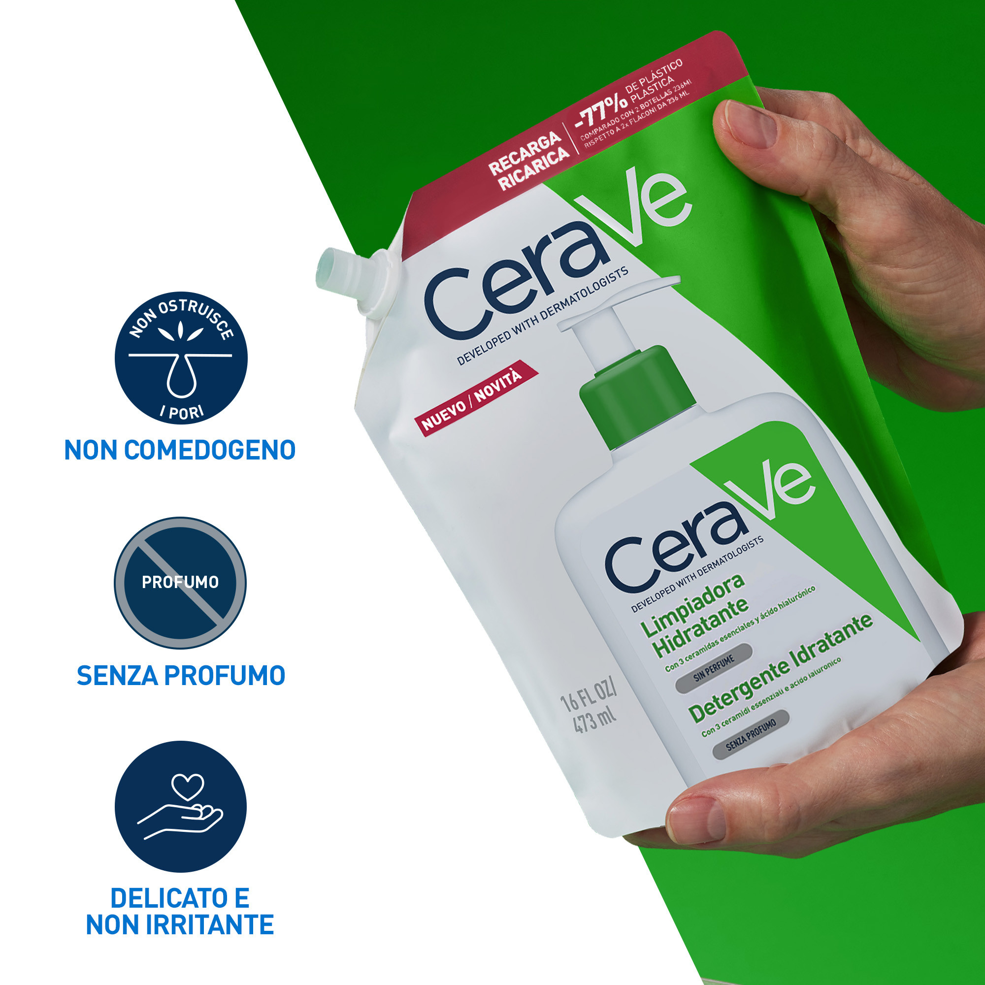 CeraVe Detergente Idratante Viso Pelle da Normale a Secca Refill 473 ml