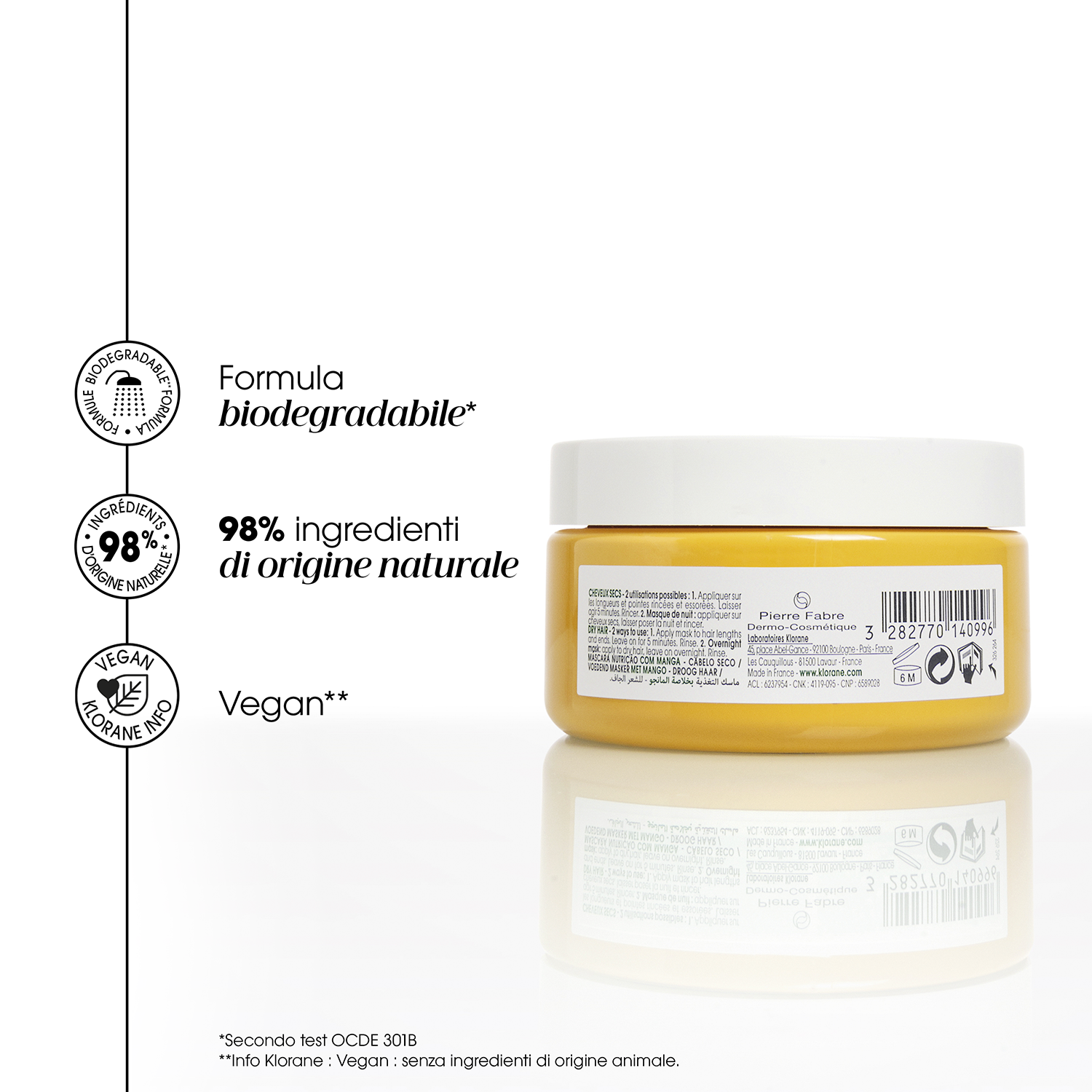 Klorane - Maschera Nutritiva Al Mango Per Capelli Secchi 250 ml
