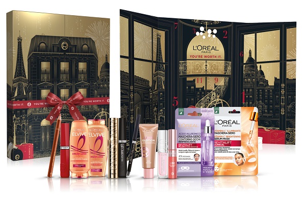 L'Oréal Paris, Calendario dell'Avvento 12 Giorni 2025, 12 Prodotti Iconici per il Make-Up, la Cura del Viso e dei Capelli, Struttura con 12 Porticine