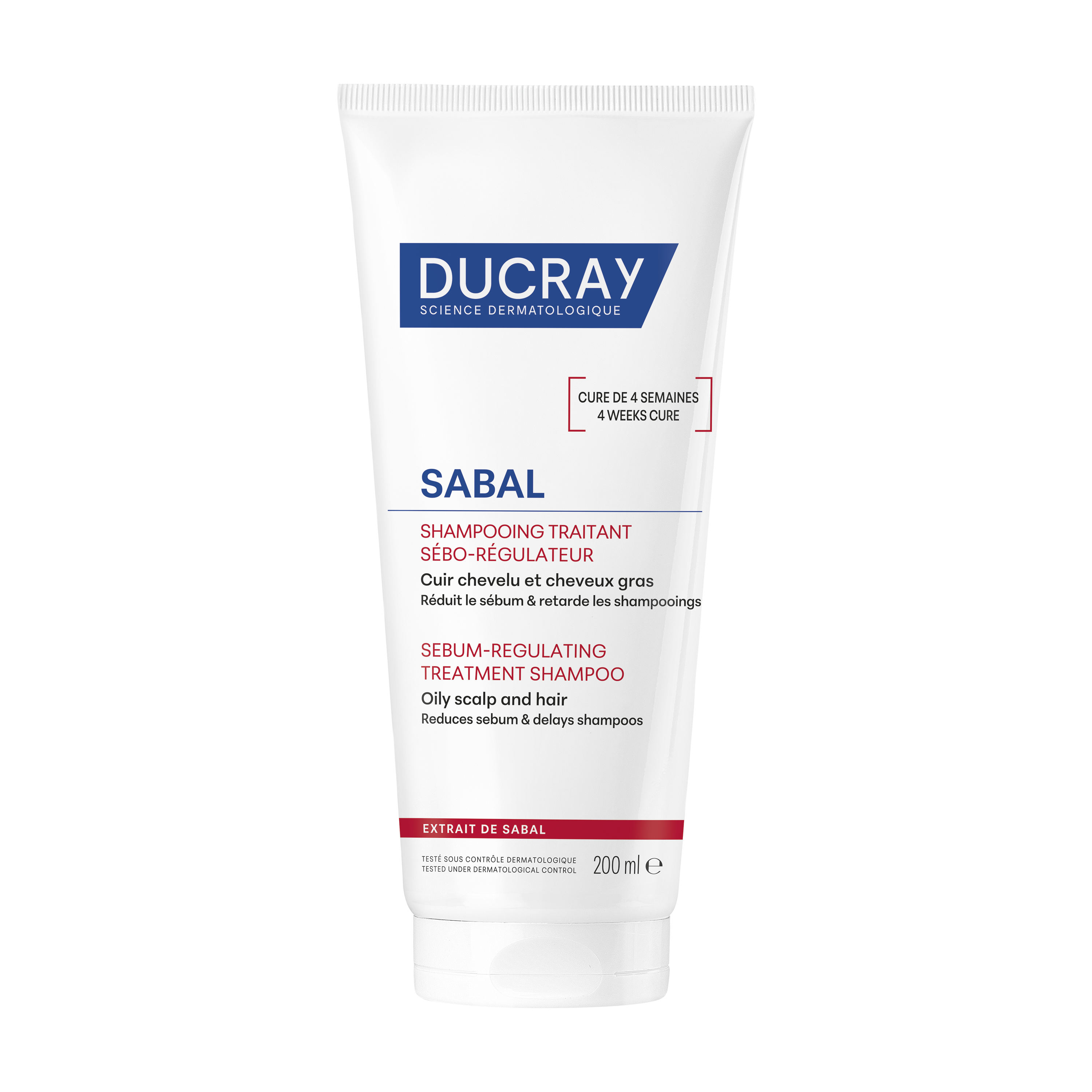 Ducray Sabal Shampoo trattante sebo-riduttore, Trattamento purificante anti sebo in eccesso, Cuoio capelluto e capelli grassi, 200ml