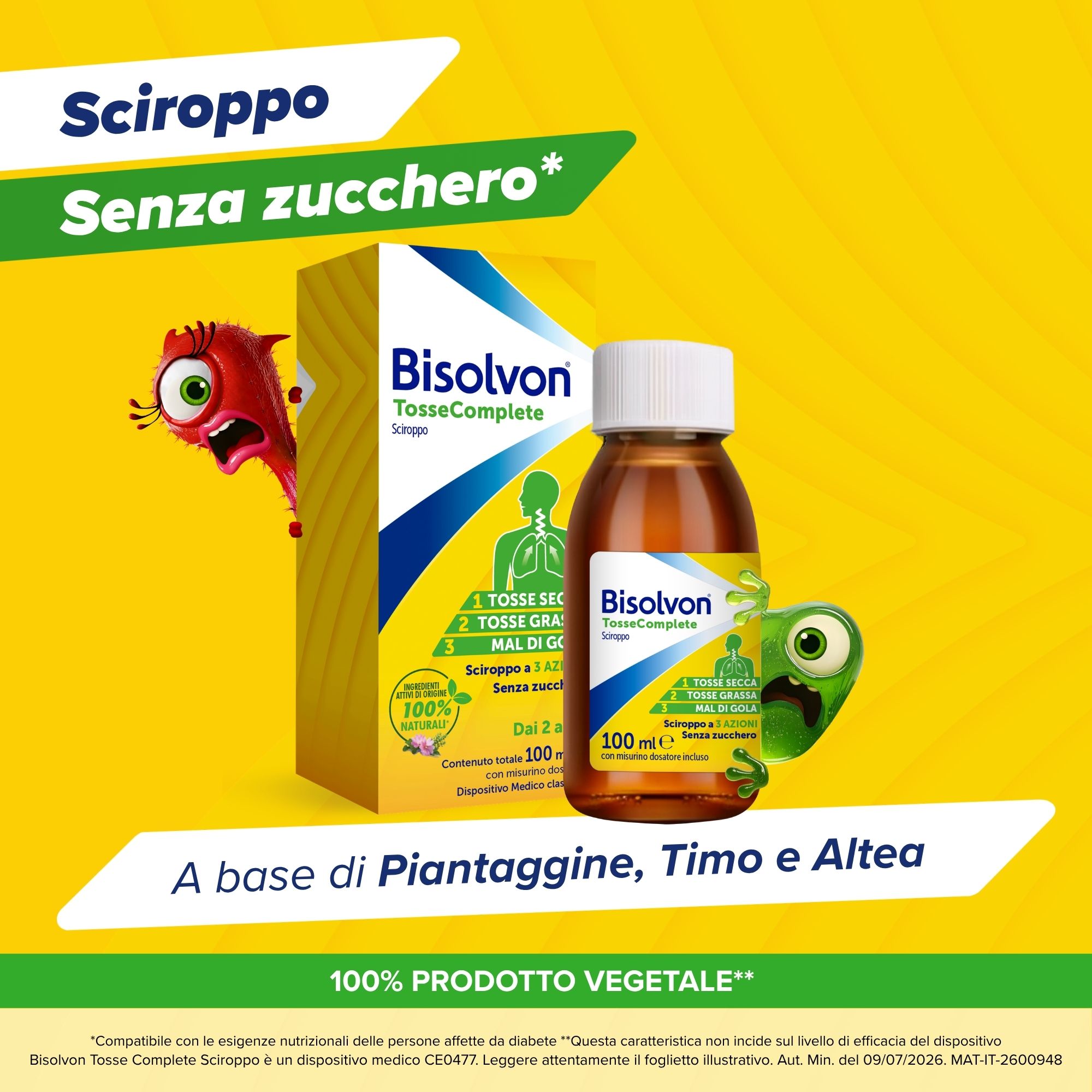 Bisolvon Tosse Complete - Sciroppo Per Tosse Grassa, Secca E Mal Di Gola 100 ml