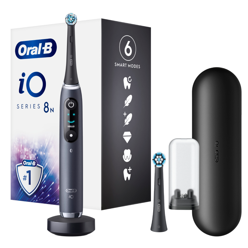 Oral-B Spazzolino Elettrico Ricaricabile iO 8S Nero, 2 Testine, 1 Custodia Da Viaggio, 1 Spazzolino