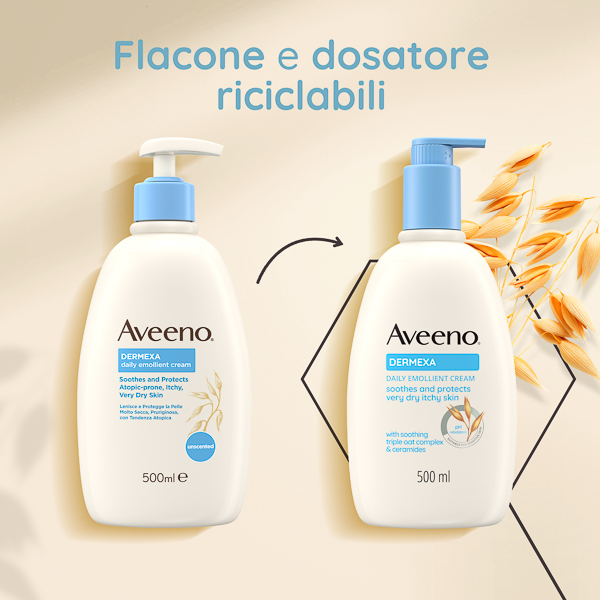 Aveeno Dermexa Crema Idratante Per Pelle Molto Secca e con Prurito, adatto per pelle con tendenza atopica e soggetta a eczema, Senza Profumo 500 ml Aveeno Dermexa Crema Idratante Per Pelle Molto Secca e con Prurito, adatto per pelle con tendenza atopica e soggetta a eczema, Senza Profumo 500 ml