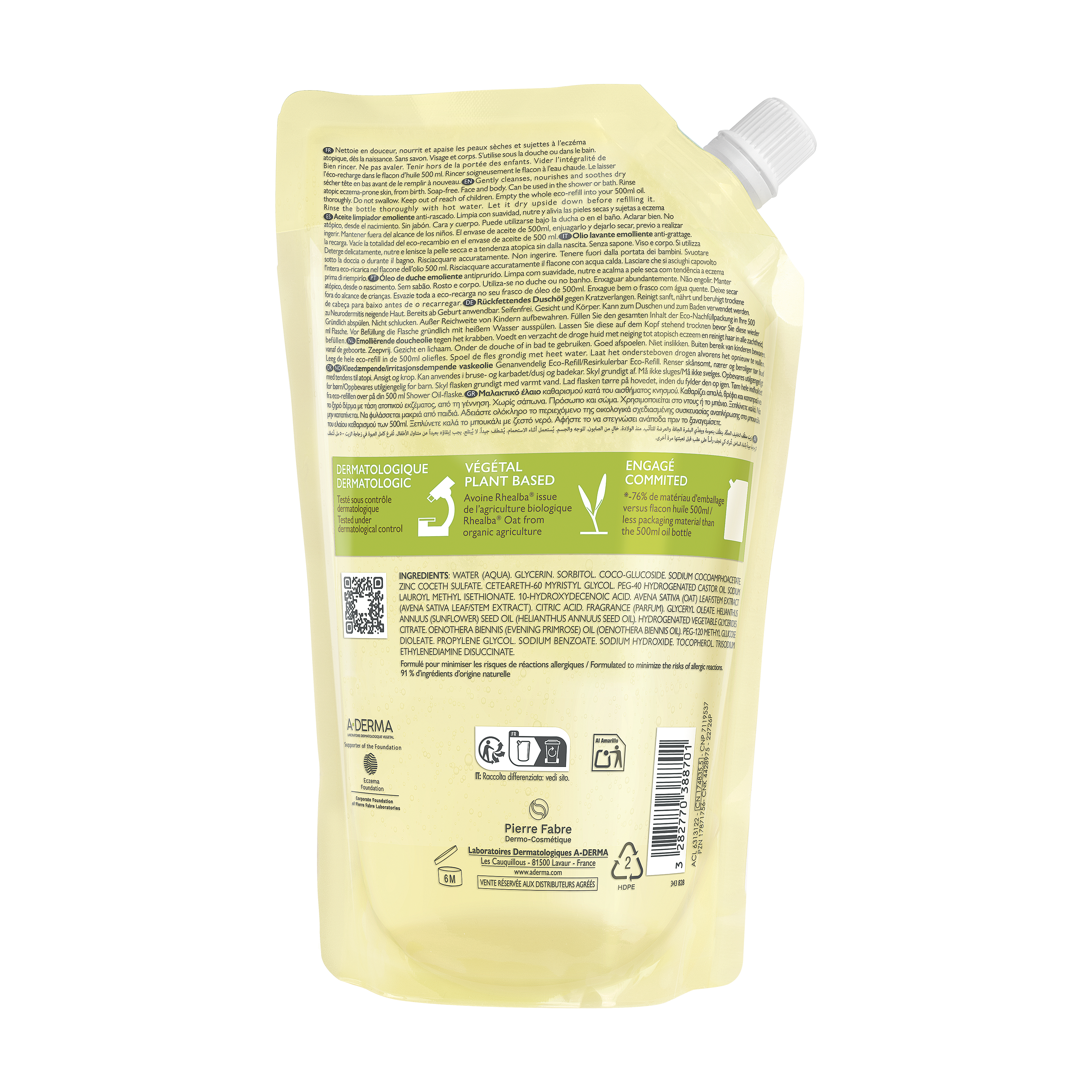 A-DERMA EXOMEGA CONTROL Olio Lavante Emolliente 500 ML Ricarica