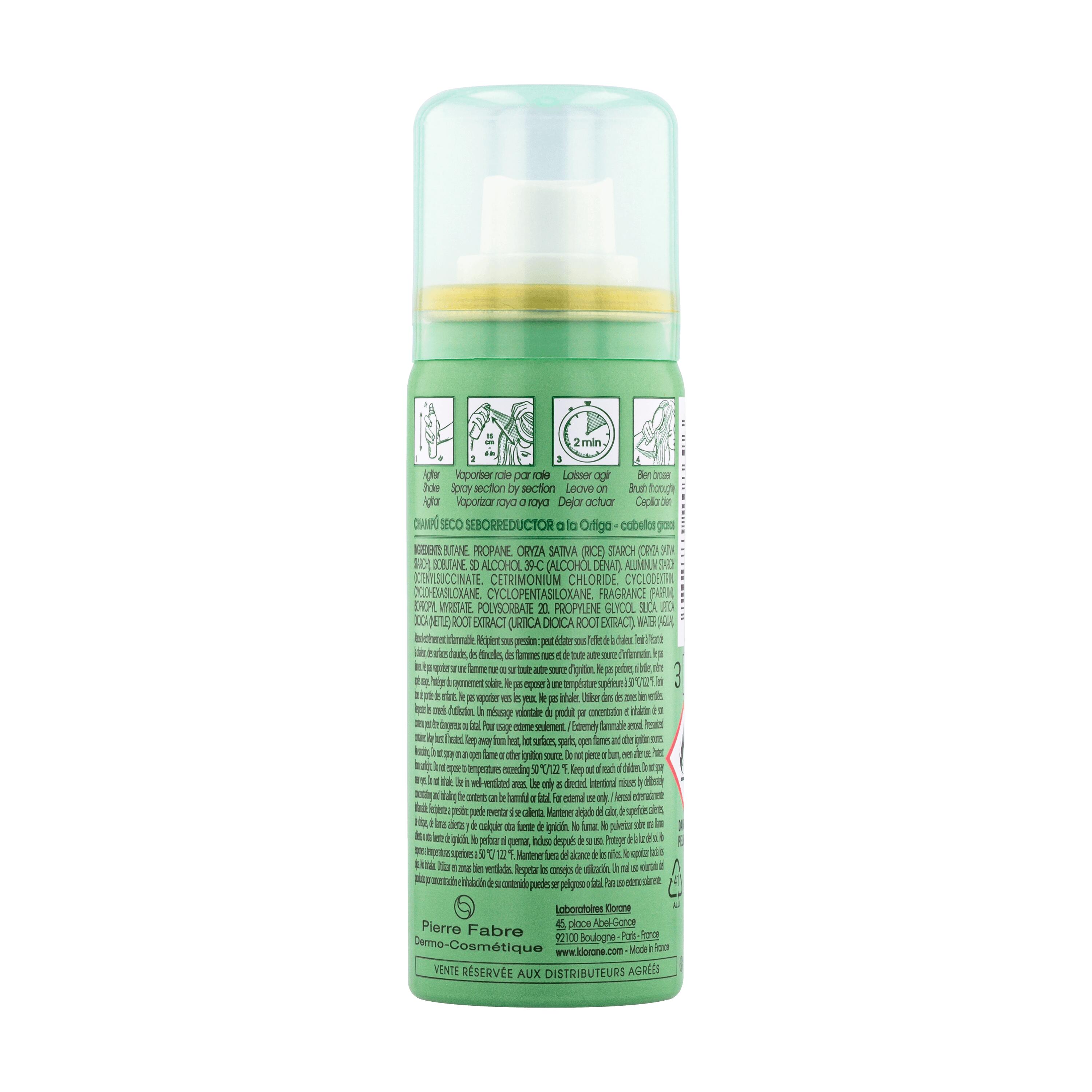 Klorane - Shampoo Secco Seboriduttore All'Ortica Per Capelli Grassi 50 ml