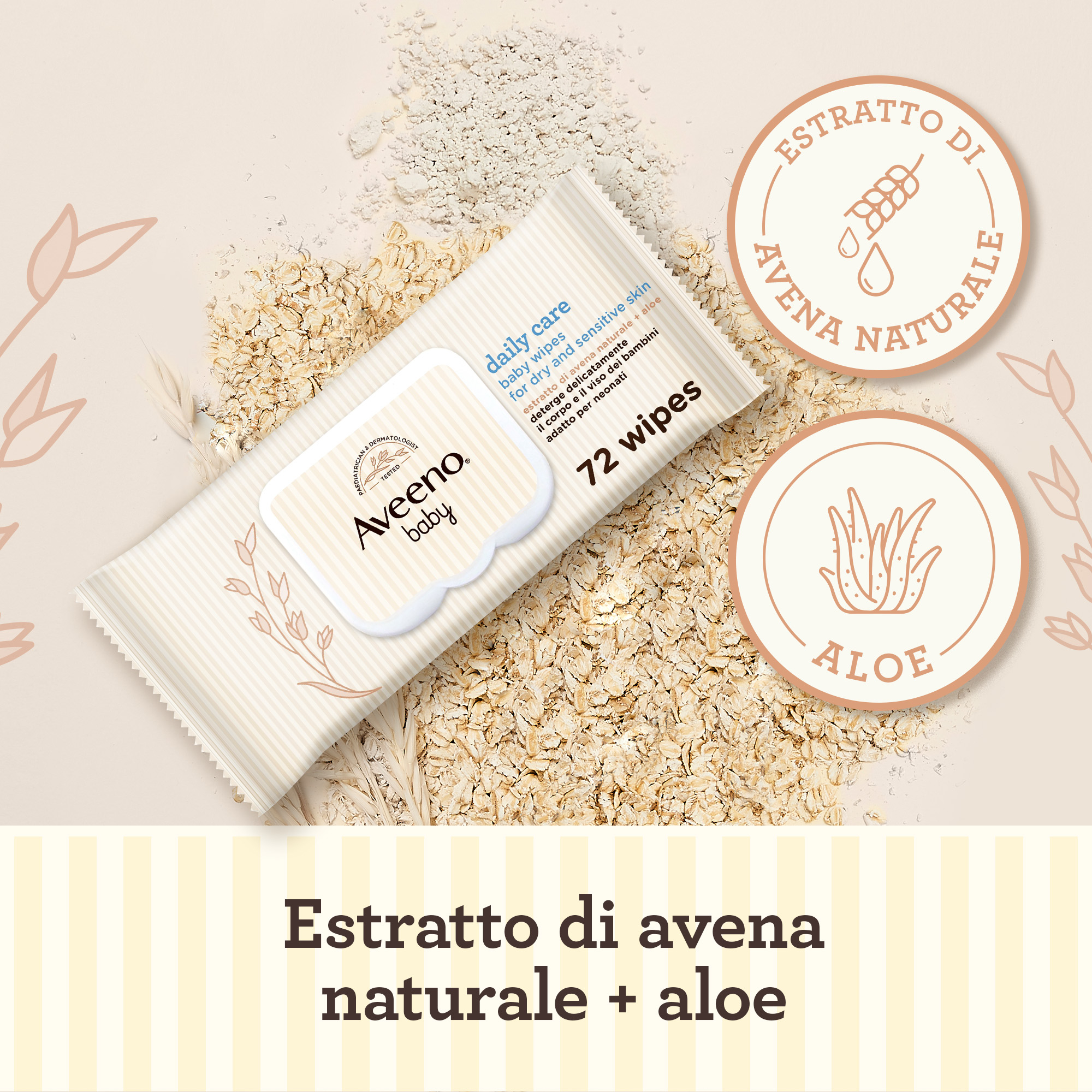 Aveeno Baby Daily Care 72 Salviettine, Salviette neonato e bambino umidificate e delicate Aveeno Baby Daily Care 72 Salviettine, Salviette neonato e bambino umidificate e delicate