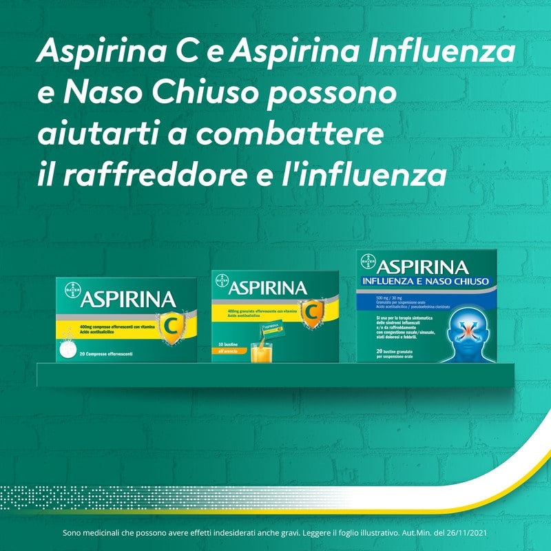 Aspirina C, contro sintomi di Raffreddore, Influenza e Febbre, 400 mg di Acido Acetilsalicilico + 240 mg di Vitamina C, antinfiammatorio e analgesico, 20 Compresse Effervescenti Aspirina C, contro sintomi di Raffreddore, Influenza e Febbre, 400 mg di Acido Acetilsalicilico + 240 mg di Vitamina C, antinfiammatorio e analgesico, 20 Compresse Effervescenti