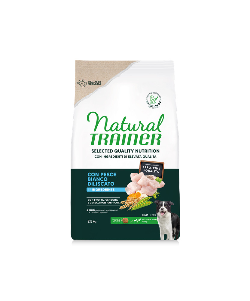 TRAINER NATURAL CANE SELECTED QUALITY NUTRITION MEDIUM/MAXI ADULT PESCE 2,5KG