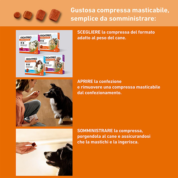 FRONTPRO x3 Compresse Masticabili Antiparassitario Per Cani (10-25Kg) Contro Pulci, Zecche, Uova e Larve FRONTPRO x3 Compresse Masticabili Antiparassitario Per Cani (10-25Kg) Contro Pulci, Zecche, Uova e Larve