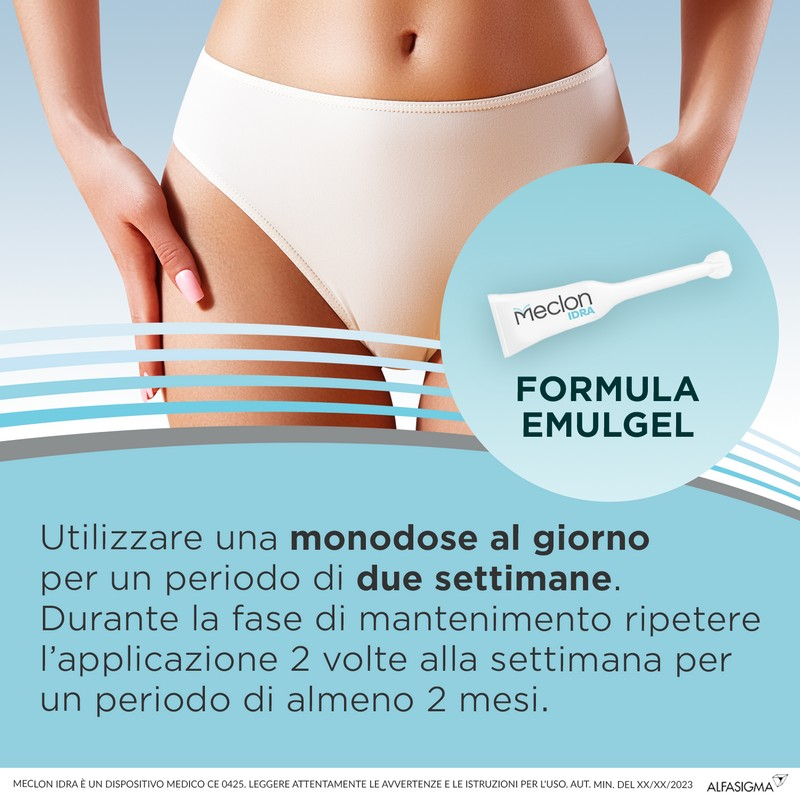 Meclon Idra, Trattamento Emulgel Lenitivo e Calmante che Può Essere Utilizzato dalle Donne che Soffrono di Vaginite Atrofica, 7 Applicatori Monodose Meclon Idra, Trattamento Emulgel Lenitivo e Calmante che Può Essere Utilizzato dalle Donne che Soffrono di Vaginite Atrofica, 7 Applicatori Monodose