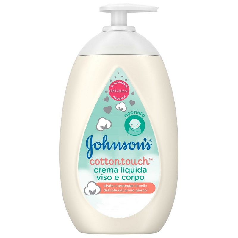 JOHNSON’S Baby, Crema Liquida Viso e Corpo, Cottontouch, per Bambini e Neonati, Senza Coloranti Solfati e Ftalati, con Vero Cotone, 300ml
