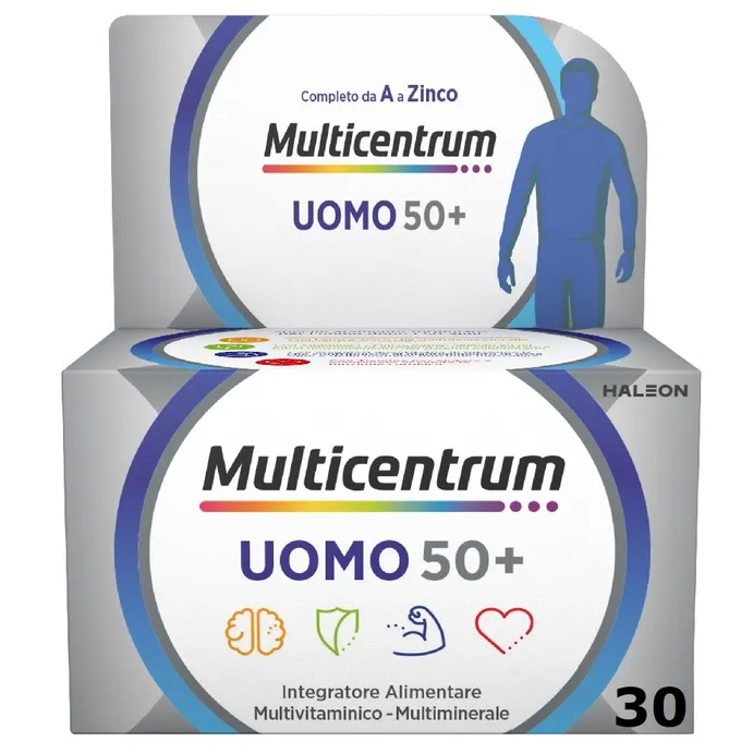 Multicentrum Uomo 50+ Integratore Alimentare Multivitaminico Multiminerale Vitamina C B6 Zinco 30Cpr