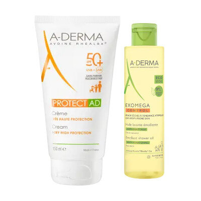 A-DERMA Protect AD Crema Solare SPF 50+ 150 ml + Olio Lavante  Emolliente Exomega Control 100 ml