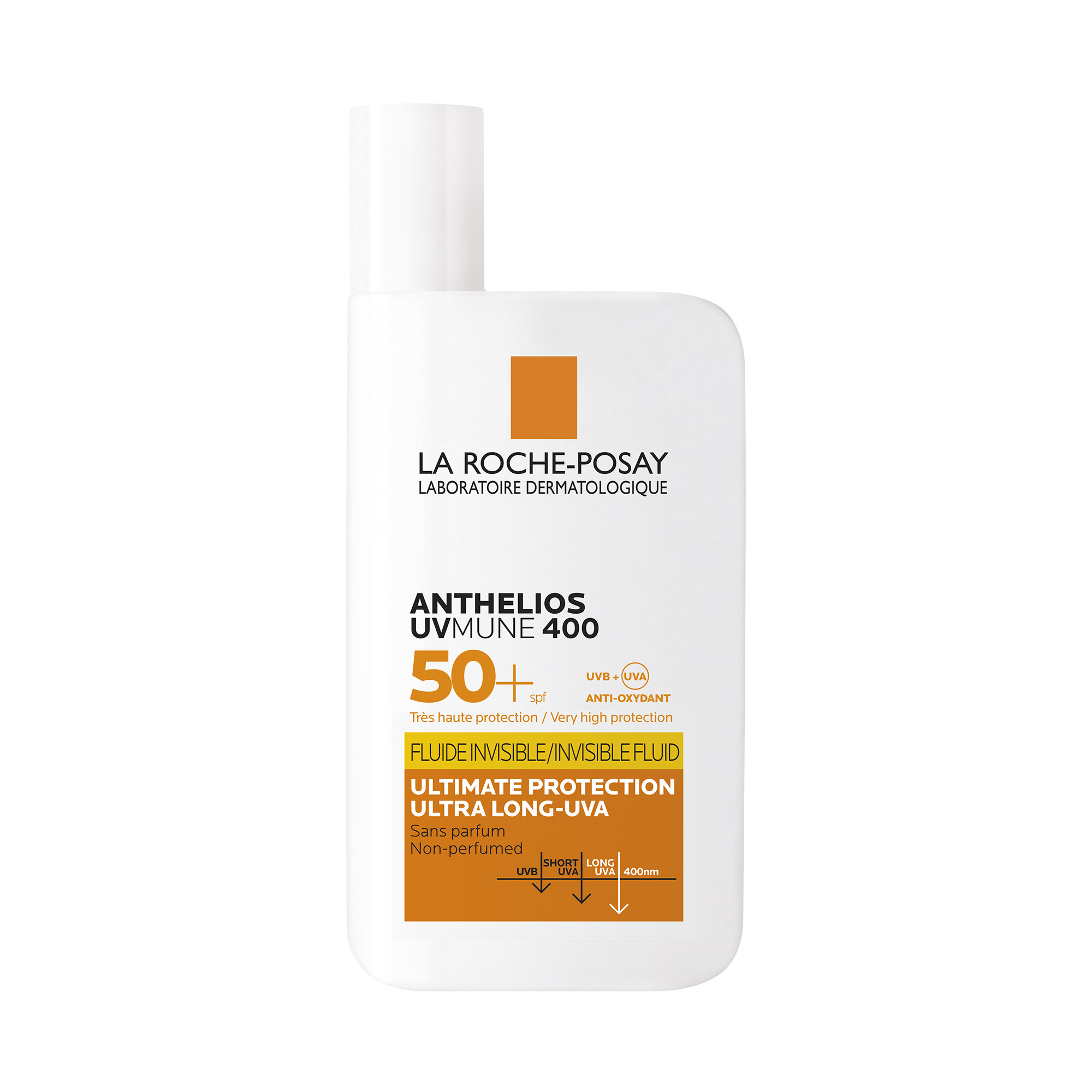 La Roche-Posay Anthelios UVMune 400 Fluido Invisibile SPF50+ 50 ml. Protezione contro i raggi UVA ultra-lunghi.