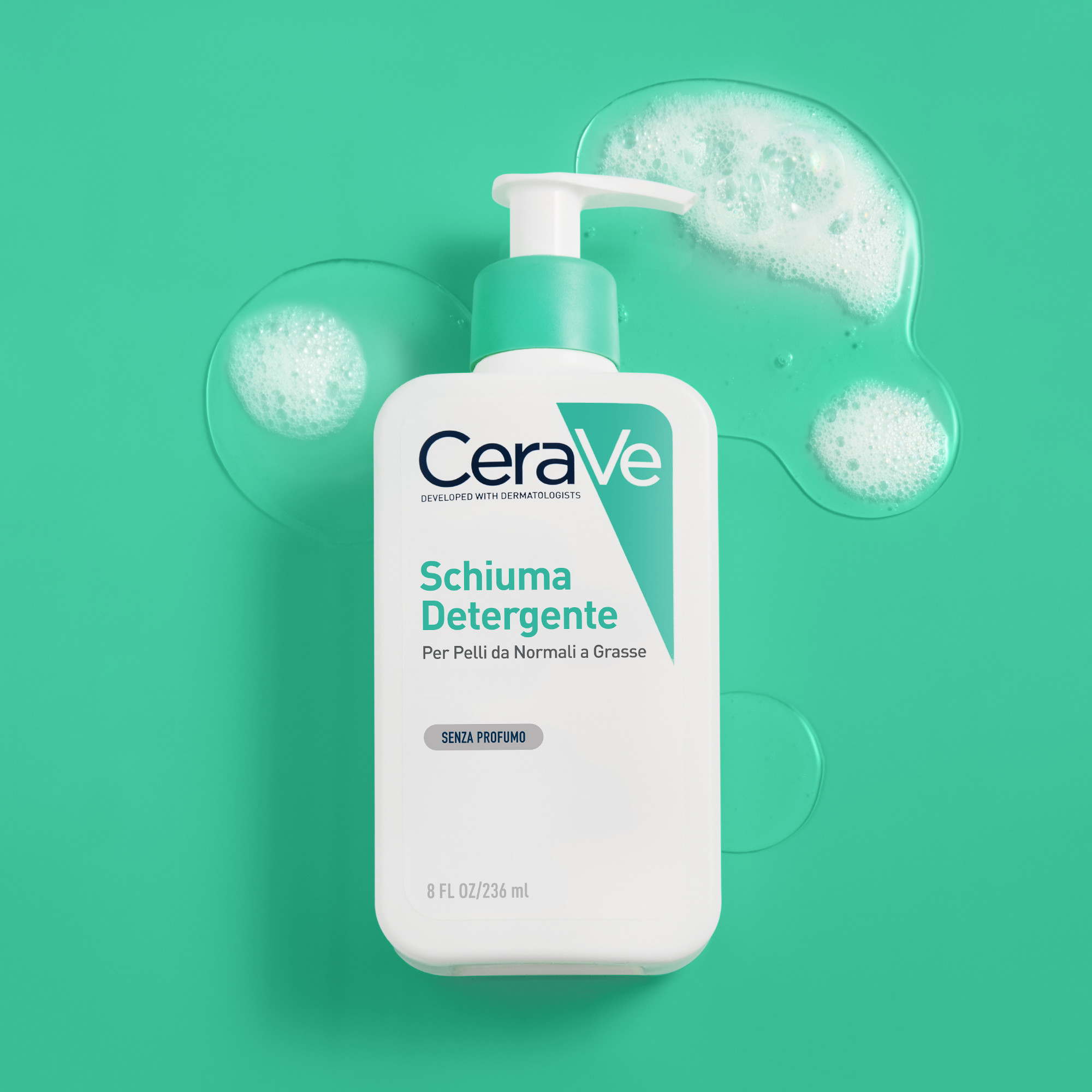CeraVe Schiuma Detergente Seboregolatrice Viso e Corpo, Per Pelli da Normali a Grasse, 236 ml