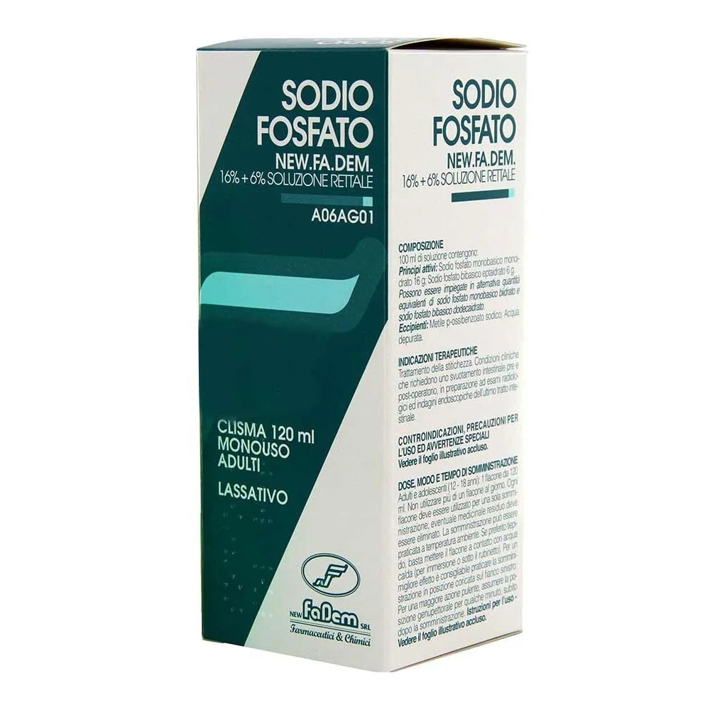 Sodio Fosfato New Fadem Adulti 16%-6% Soluzione Rettale Clistere Flacone 120 ml