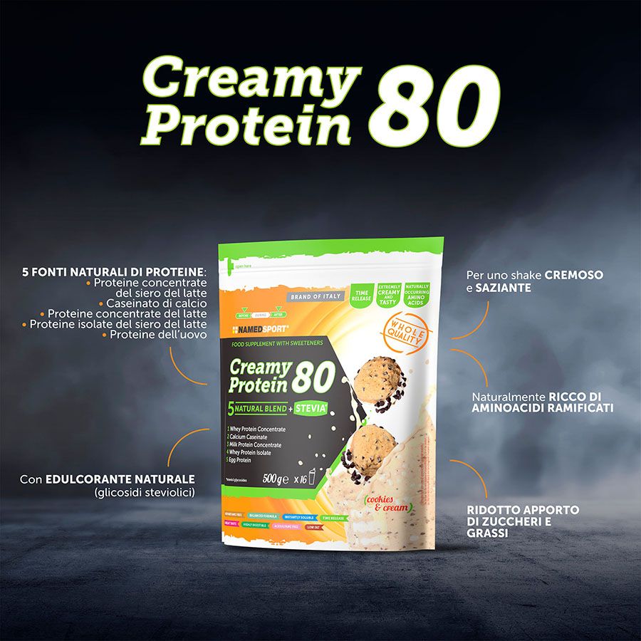 Named Sport - Creamy Protein 80 Cookies & Cream Polvere 500 g - Proteine Del Siero Del Latte