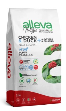 ALLEVA HOLISTIC DOG PUPPY CHICKEN & DUCK + ALOE VERA & GINSENG MINI/MEDIUM KG 5 - P02223