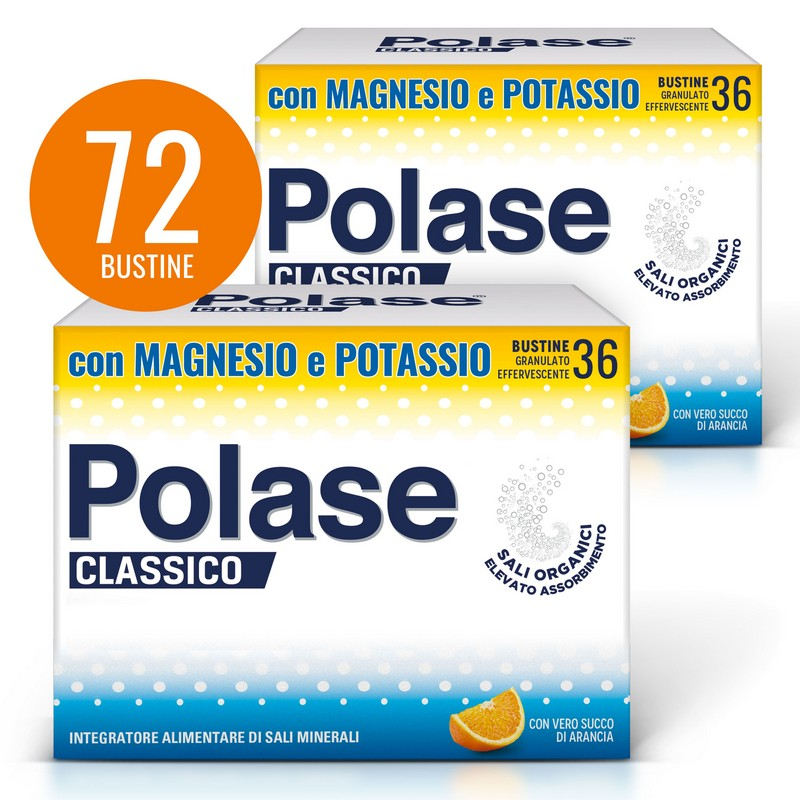 Polase Classico Magnesio e Potassio Integratore Alimentare Sali Minerali Gusto Arancia, 36+36 Bustine