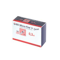 Siringa per Insulina Becton Dickinson - BD Microfine - 0,3mL Ago 30Gauge  8mm - 30 Pezzi