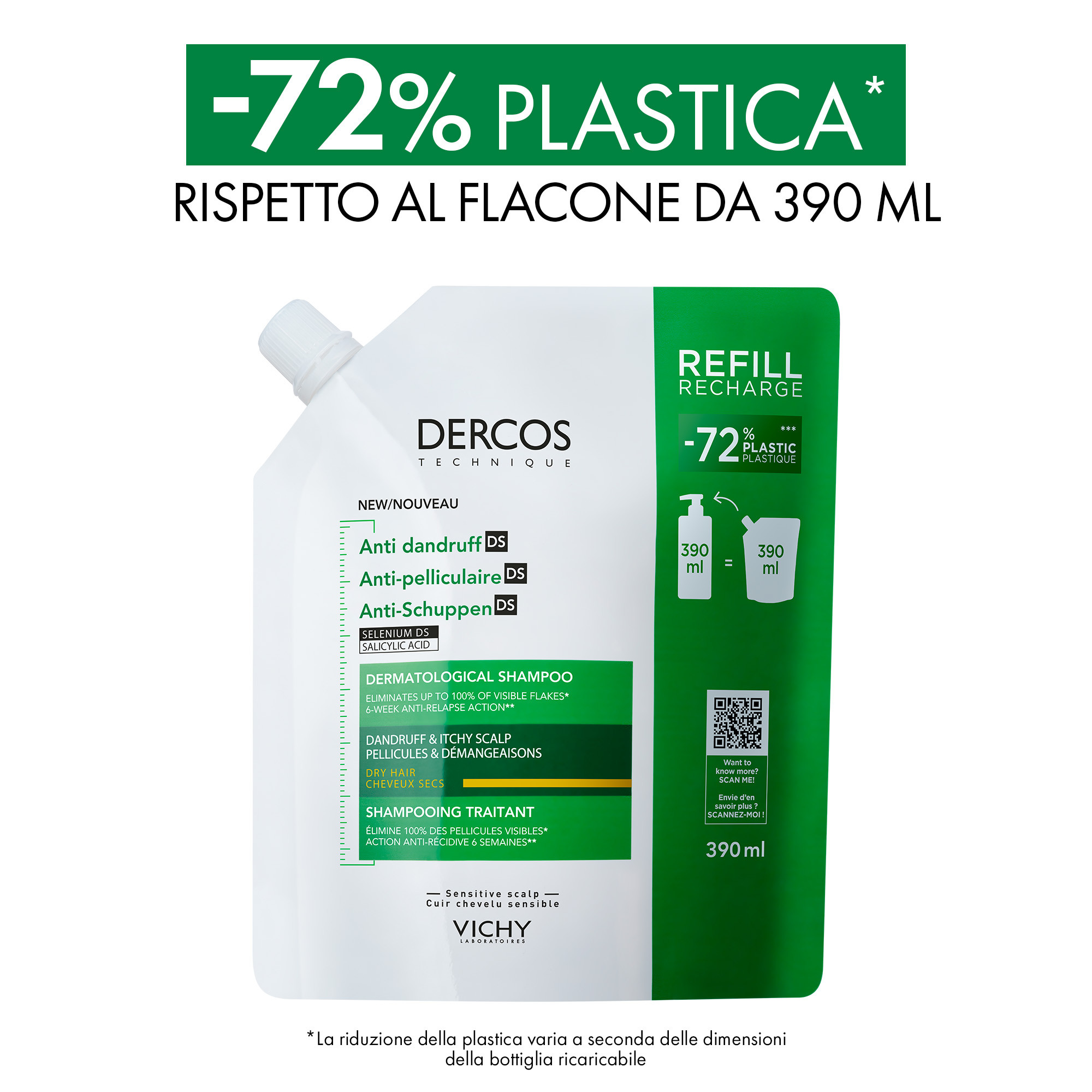 Vichy Dercos Technique Shampoo Antiforfora Ds Grassi per Forfora e Prurito 390ml