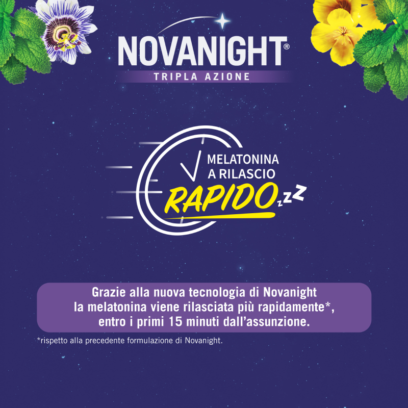 NOVANIGHT tripla azione Melatonina a Rilascio Rapido 30 compresse NOVANIGHT tripla azione Melatonina a Rilascio Rapido 30 compresse