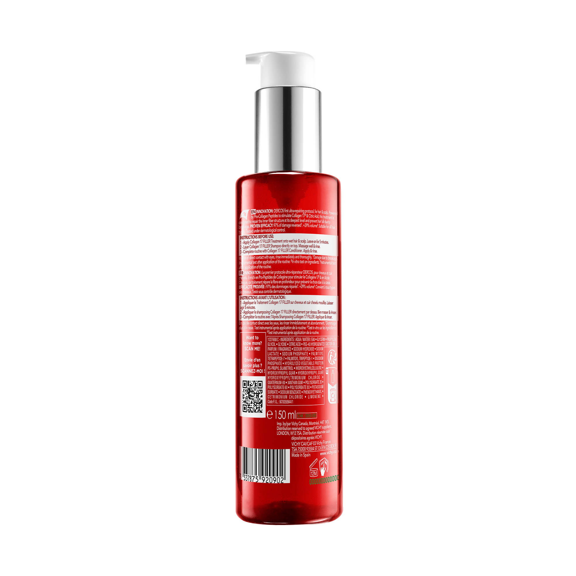 Vichy Dercos Collagen Filler 17 - Trattamento Pre-Shampoo Ultra-Riparatore 150 ml