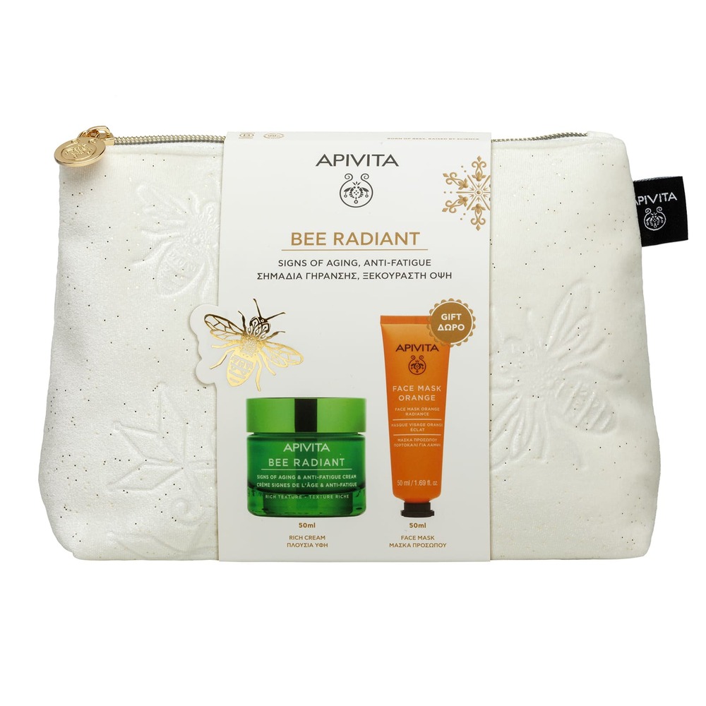 Apivita Bee Radiant Cofanetto Regalo - Crema Ricca Anti-Etò 50 ml + Maschera Viso All'Arancia 50 ml