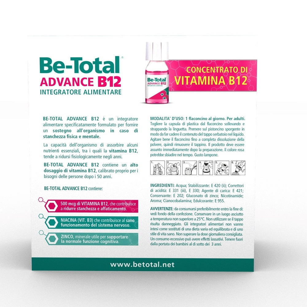 Be-Total Advance B12 Integratore alimentare Vitamina B12 Vitamina B Zinco 30 Flaconcini Be-Total Advance B12 Integratore alimentare Vitamina B12 Vitamina B Zinco 30 Flaconcini