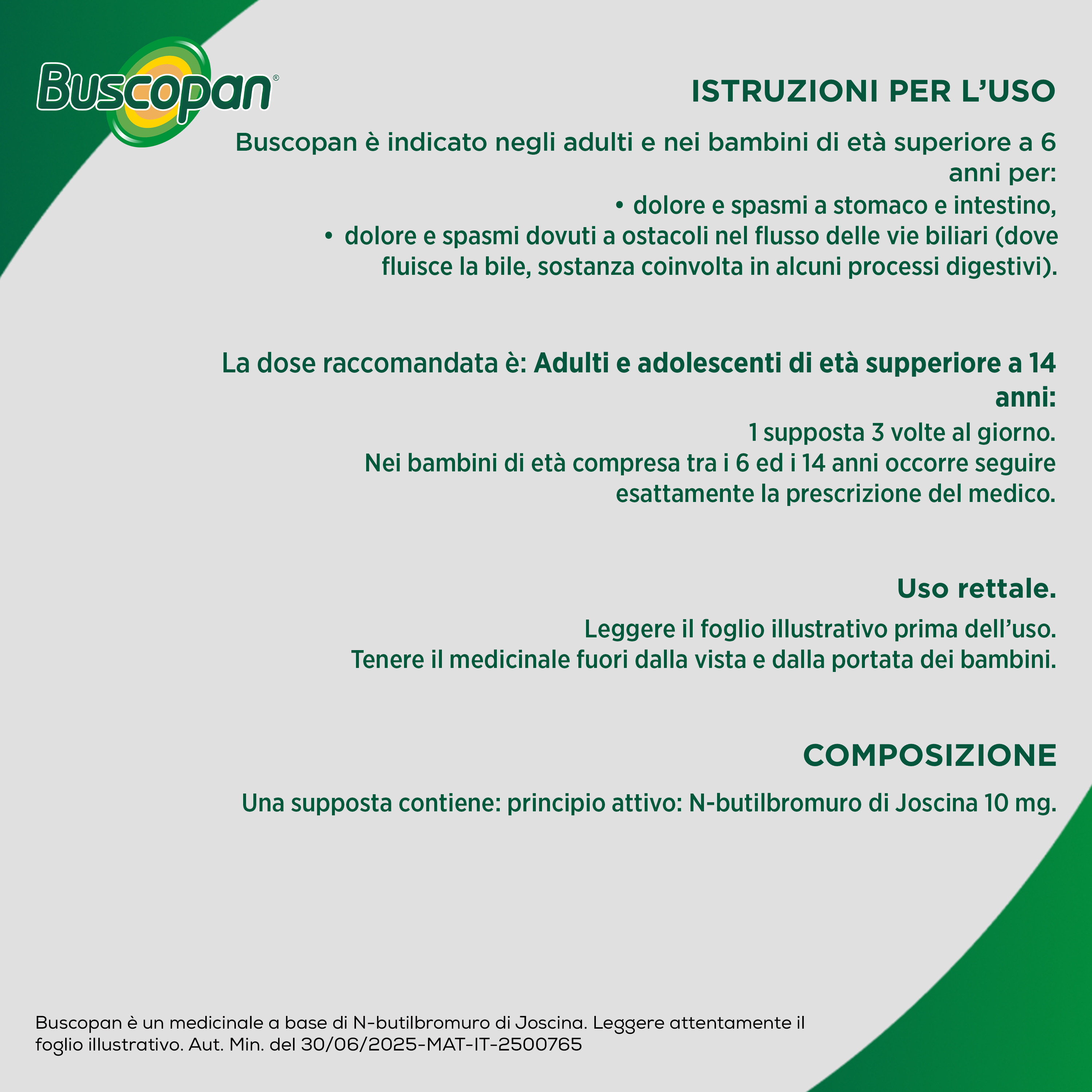 Buscopan 10 mg - 6 Supposte Contro Mal Di Pancia, Dolori E Crampi Addominali