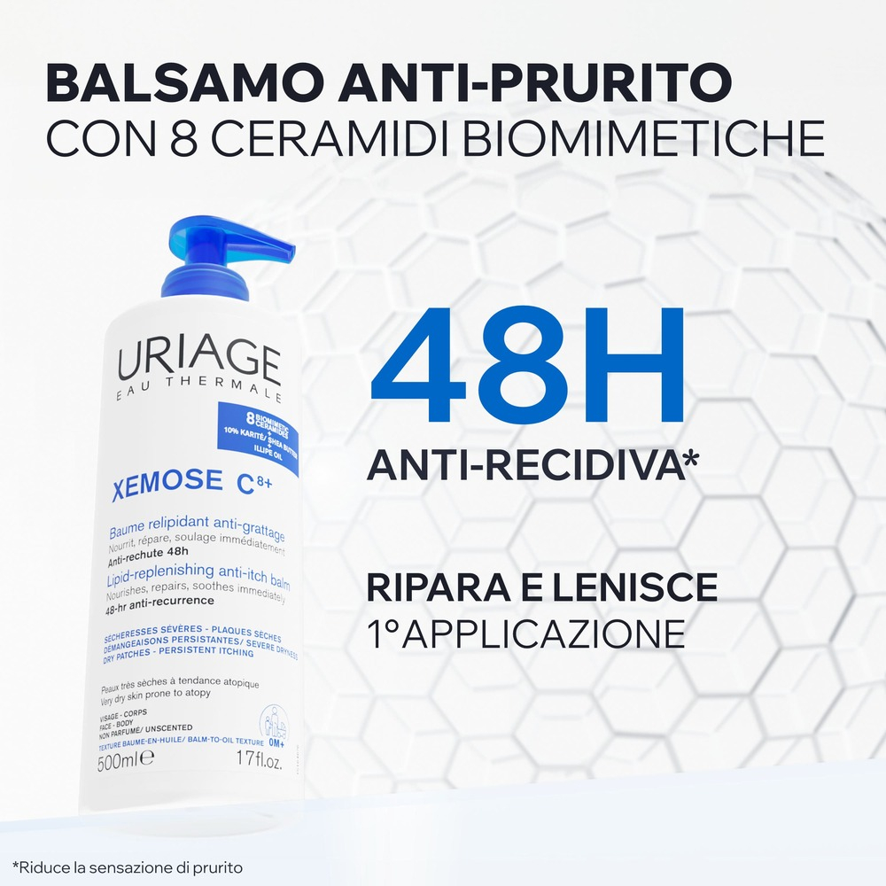 Uriage Xémose Balsamo-Olio Lenitivo Anti-prurito per pelle secca a tendenza atopica di viso e corpo che lenisce dalla prima applicazione 500 ml