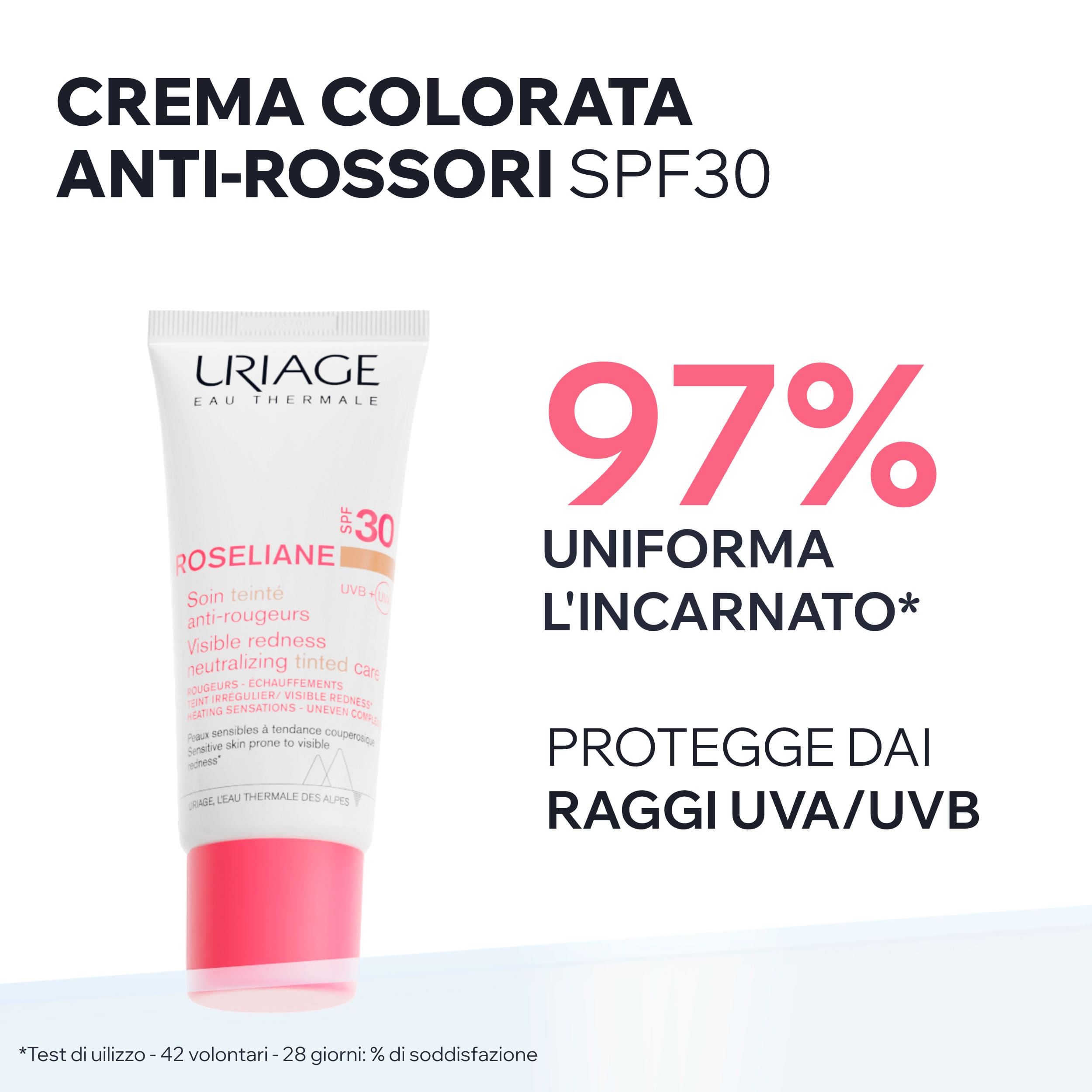 Uriage - Roseliane - Crema Colorata Anti-Rossori SPF30 Lenitiva Viso 40 ml - Tonalità Media