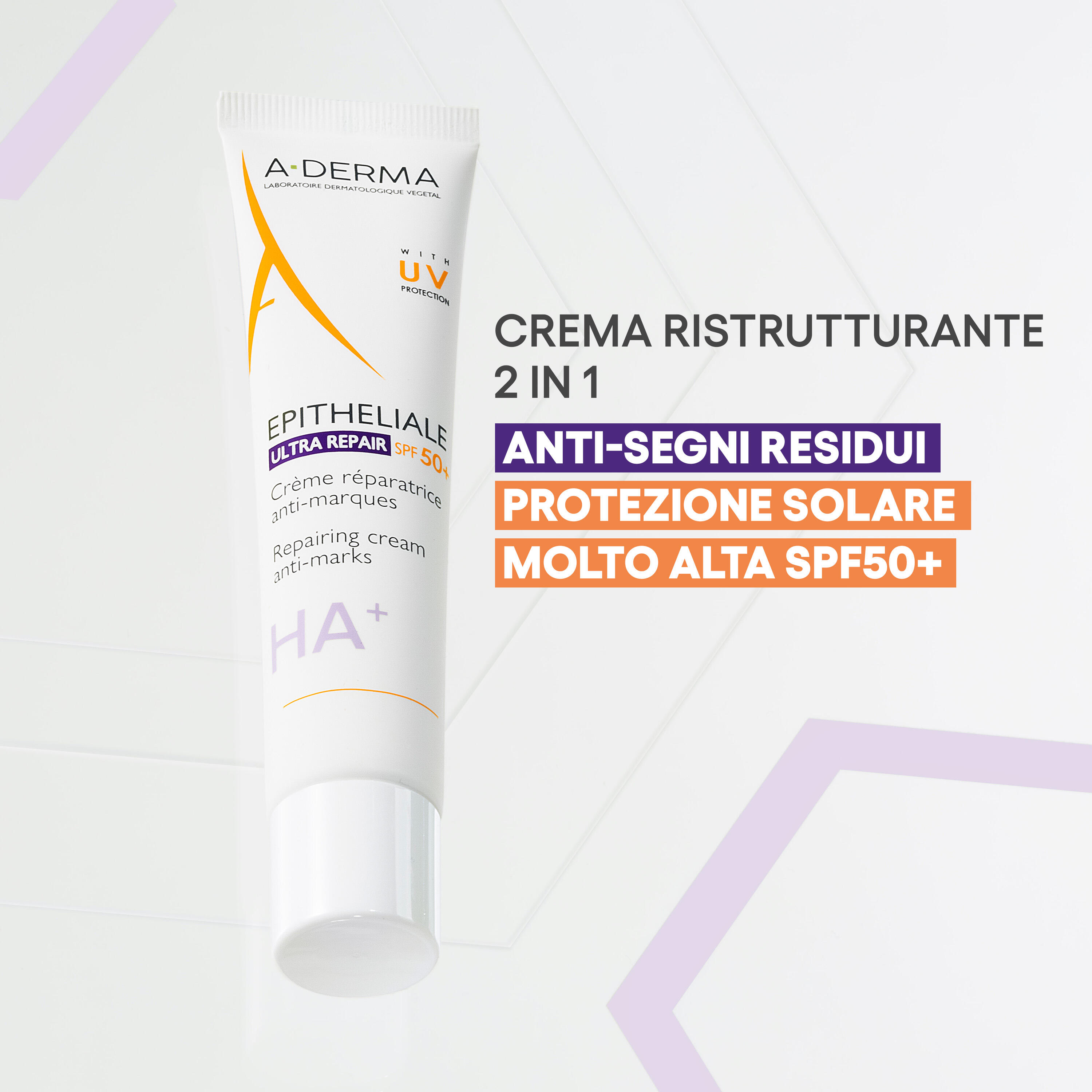 A-Derma Epitheliale Ultra Repair - Crema Ristrutturante Anti-Segni Residui SPF50+ Viso 40 ml