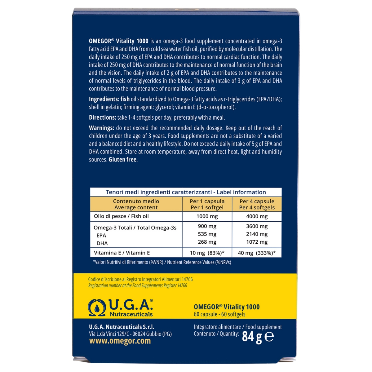 Omega 3 - Omegor Vitality 1000 - Integratore per cuore e circolazione - 60 capsule molli