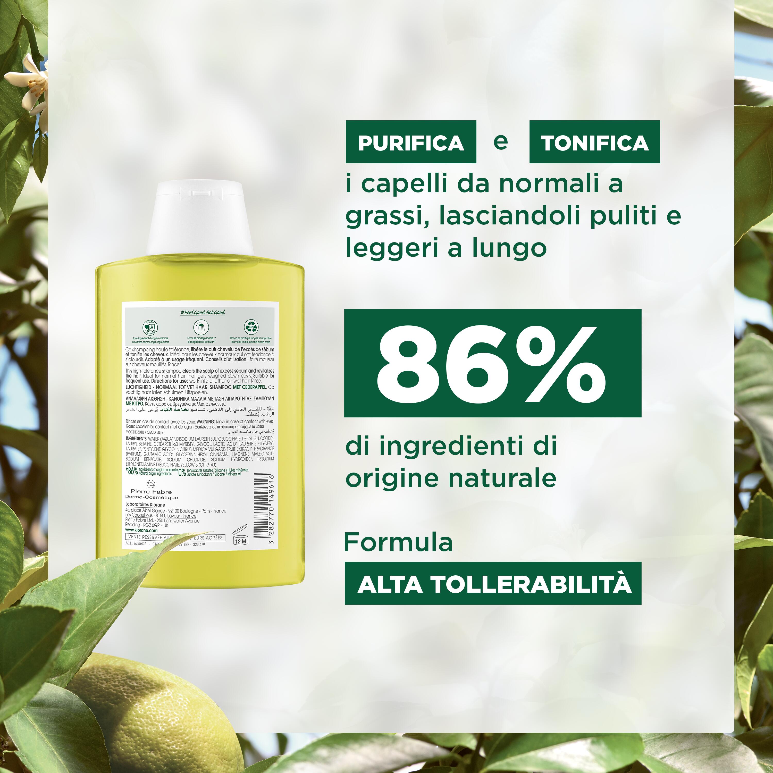 Klorane - Shampoo Energizzante Al Cedro Per Capelli Da Normali A Grassi 200 ml