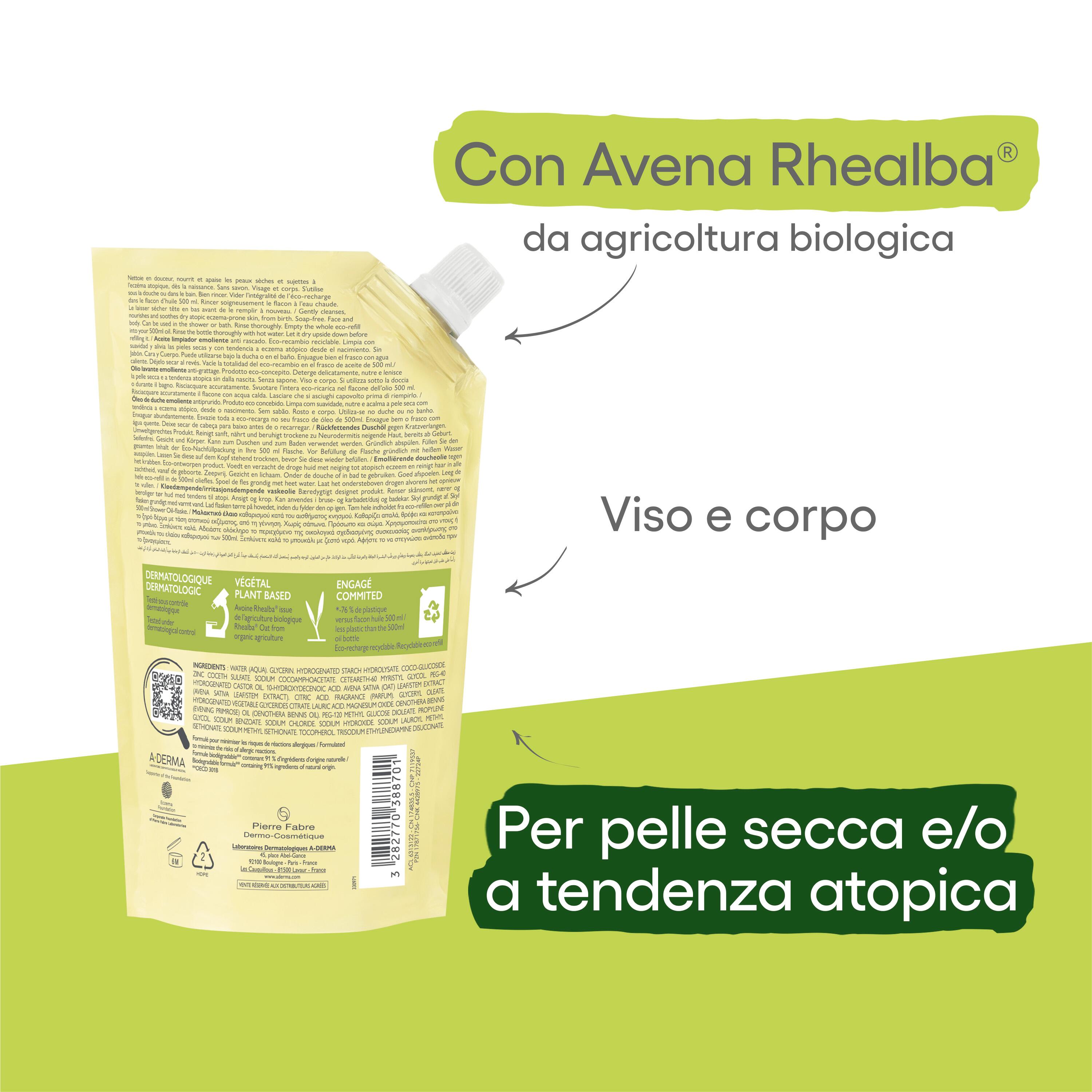 A-Derma Exomeda Control - Olio Lavante Emolliente Per Pelle Secca A Tendenza Atopica Ricarica 500 ml