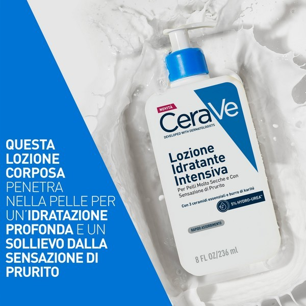 CeraVe Lozione Idratante Intensiva per Pelle Secca e Molto Secca con Sensazione di Prurito, con Hydro-Urea e Burro di Karité, idrata intensamente la pelle e da sollievo immediato alla sensazione di prurito, 236 ml