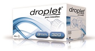 AGO PER PENNA DA INSULINA DROPLET 32 GAUGE 8 MM 100 PEZZI