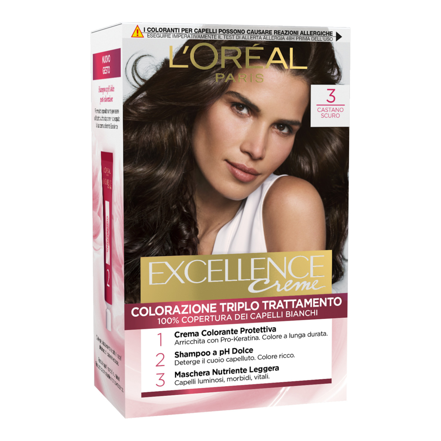 L'Oréal Paris Colorazione Triplo Trattamento Excellence, Con Acido Ialuronico, 100% Copertura Capelli Bianchi, Per Capelli Più Idratati, Castano Scuro (3)