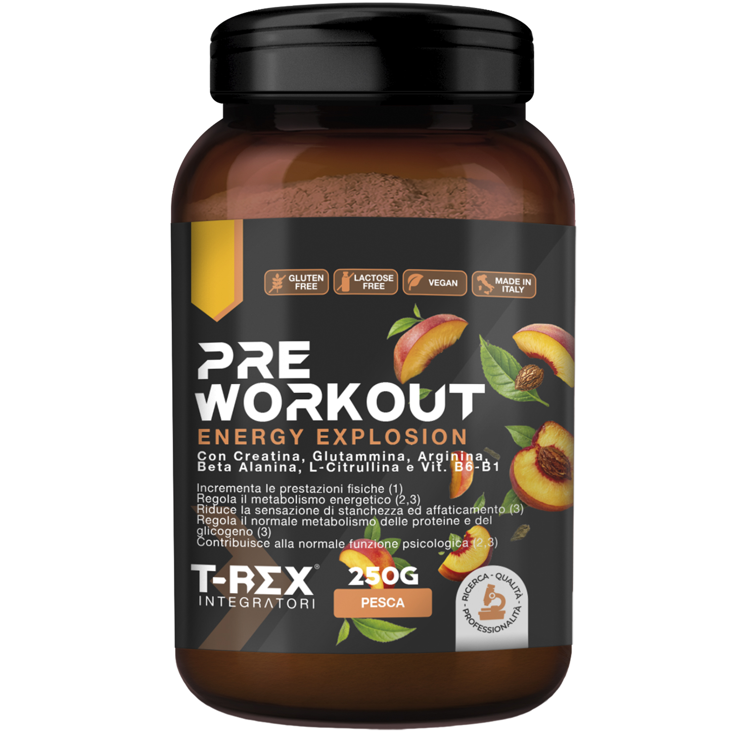 T-Rex Integratori Pre Workout Energy Explosion Gusto Pesca 250 g - Integratore Per Lo Sport