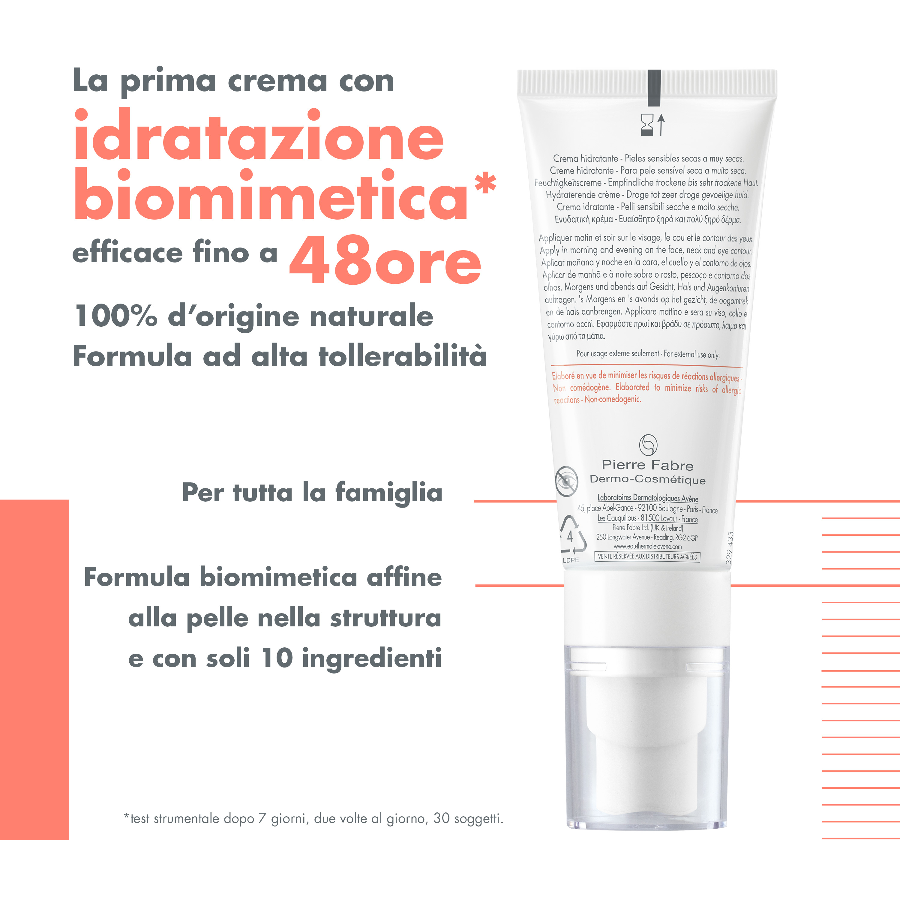 Eau Thermale Avène Tolerance Hydra 10 Crema Idratante, 48h di idratazione, con Acido ialuronico e Acqua termale, Pelle Secca e Sensibile, 40 ml