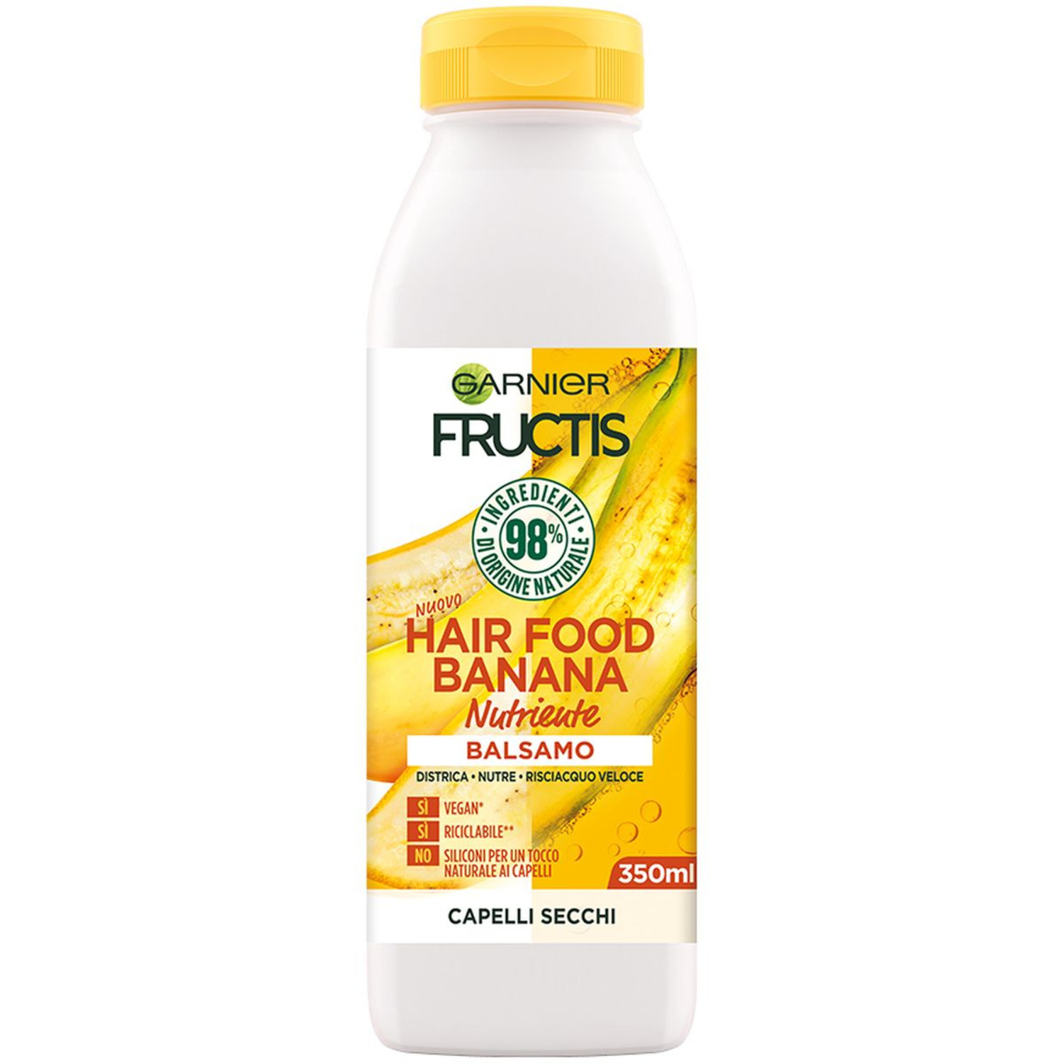 Garnier Balsamo Nutriente Fructis Hair Food, Balsamo nutriente alla banana per capelli secchi, 350 ml