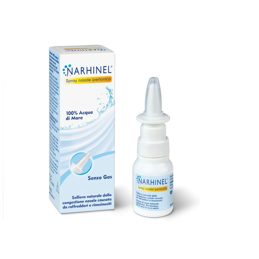 Narhinel Spray Nasale Ipertonico Lavaggio Nasale Decongestionante Naso Chiuso Acqua di Mare 20ml Narhinel Spray Nasale Ipertonico Lavaggio Nasale Decongestionante Naso Chiuso Acqua di Mare 20ml