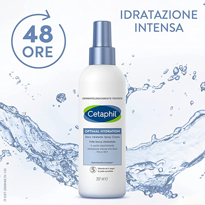 Cetaphil Optimal Hydration Siero Idratante Spray Corpo, per Pelle Secca e Sensibile, Idratazione Intensa per 48 Ore, Formato 207 ml Cetaphil Optimal Hydration Siero Idratante Spray Corpo, per Pelle Secca e Sensibile, Idratazione Intensa per 48 Ore, Formato 207 ml