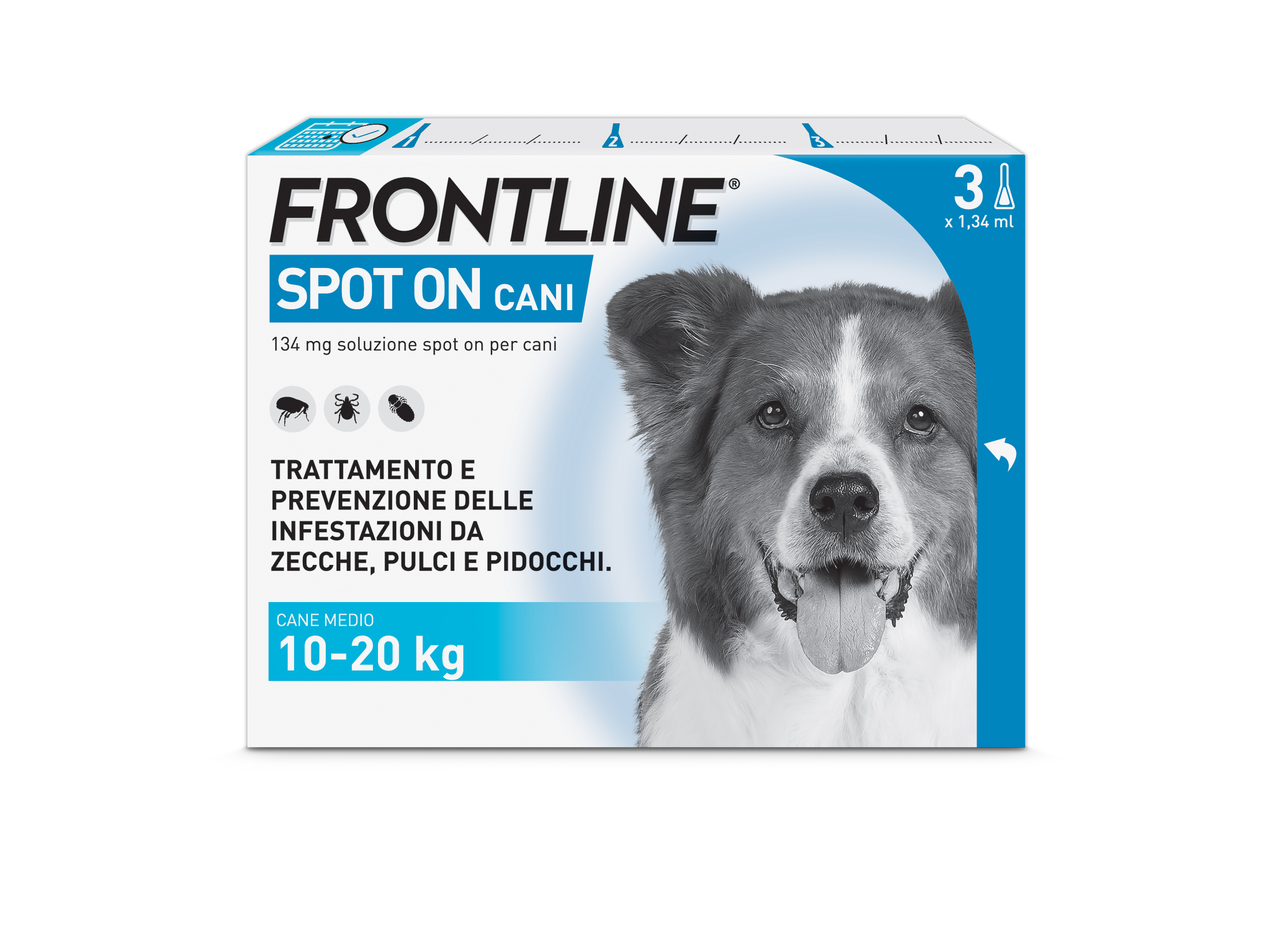 Frontline Spot On Cani x3 Pipette, Antiparassitario per Cani e Cuccioli (10-20Kg), Contro Pulci, Zecche E Pidocchi 
