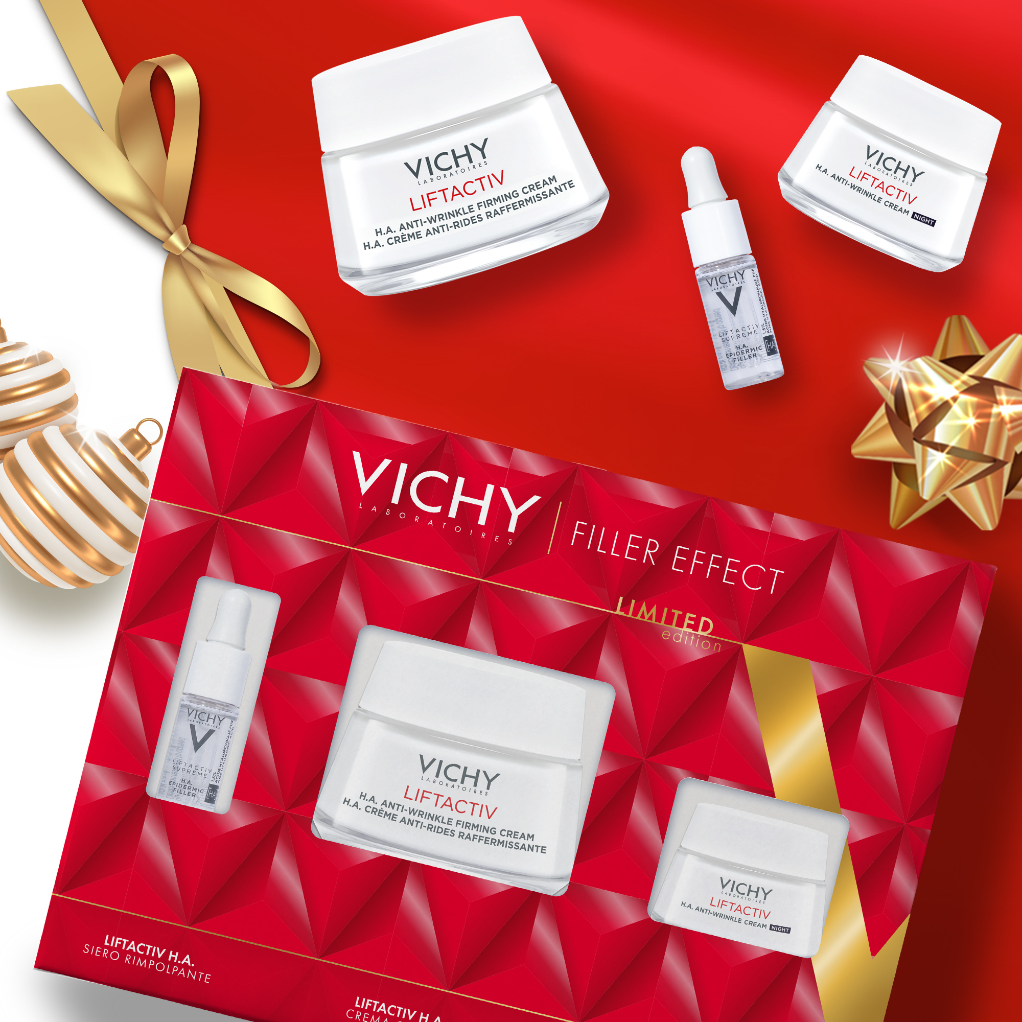 Vichy Cofanetto Regalo per un effetto Filler Anti-Rughe con Liftactiv H.A. Epidermic Filler Siero 10 ml + Liftactiv H.A. Crema Giorno 50 ml + Liftactiv H.A. Crema Notte 15 ml Vichy Cofanetto Regalo per un effetto Filler Anti-Rughe con Liftactiv H.A. Epidermic Filler Siero 10 ml + Liftactiv H.A. Crema Giorno 50 ml + Liftactiv H.A. Crema Notte 15 ml