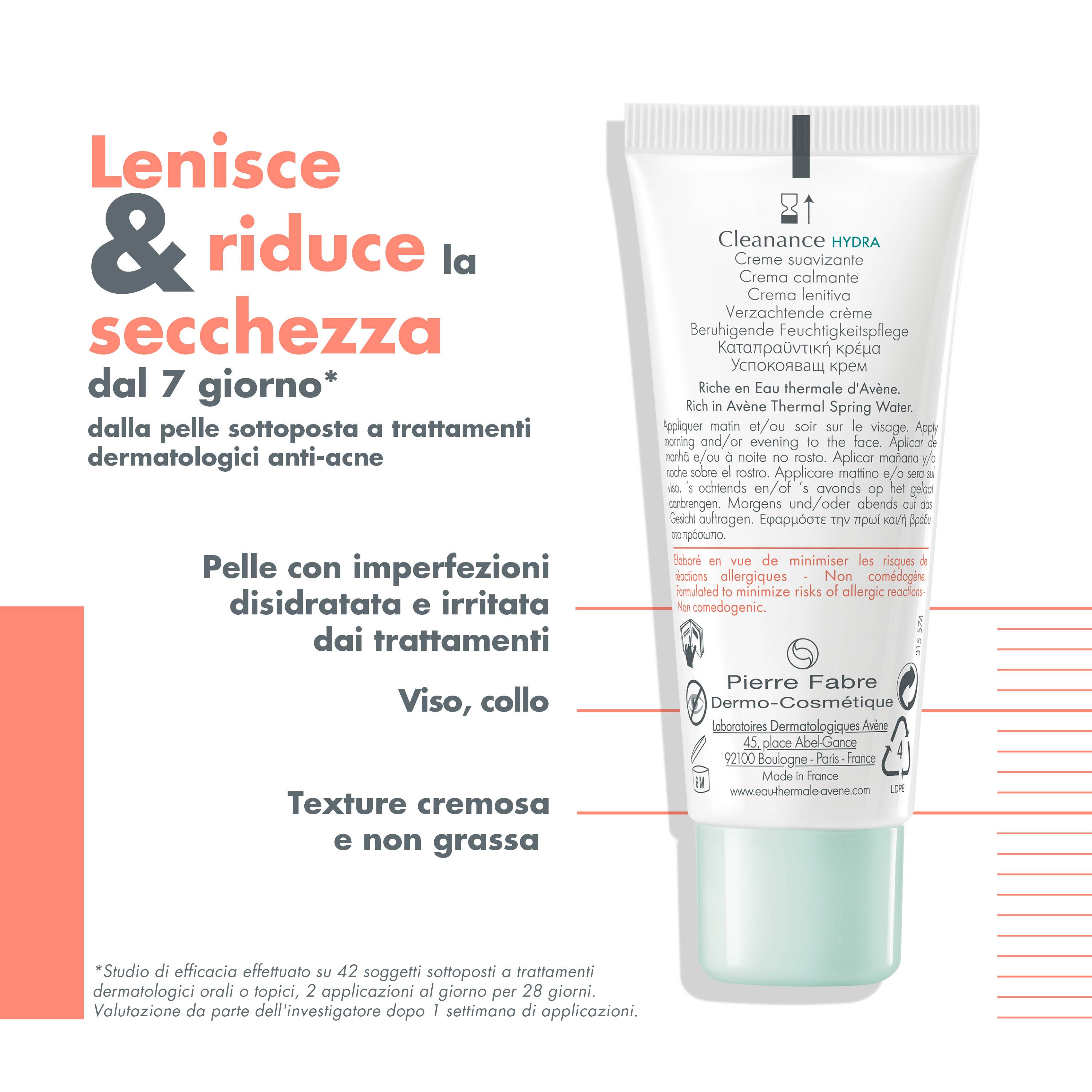 Eau Thermale Avène Cleanance Hydra Crema Lenitiva Nutriente, compensa gli effetti disidratanti dei trattamenti dermatologici anti-acne, Pelle secca a tendenza acneica, 40ml 