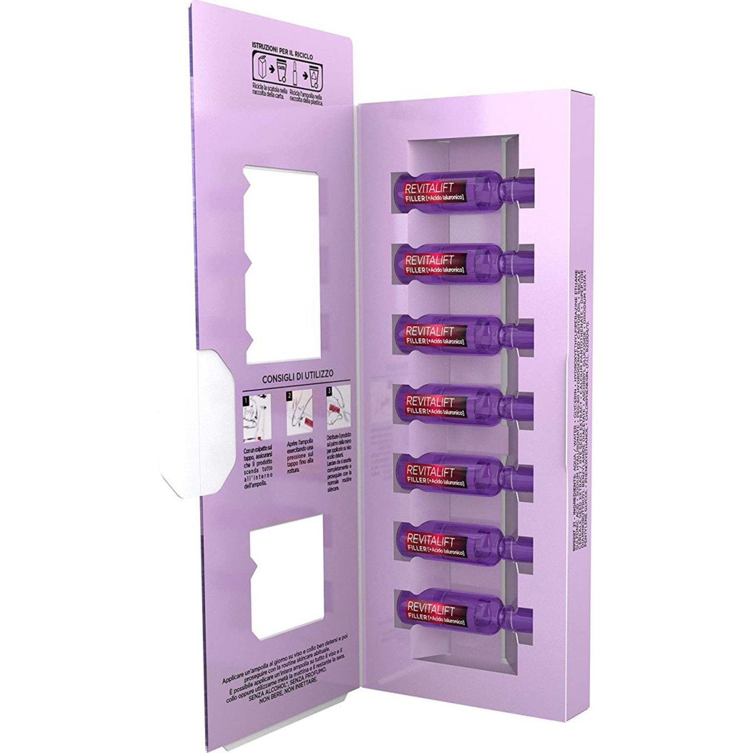L'Oréal Paris Ampolle Rimpolpanti Revitalift Filler, Azione Antirughe, con Acido Ialuronico Puro 100% Concentrato e Vitamina B5, Trattamento Intensivo 7 Giorni, 7x1 ml L'Oréal Paris Ampolle Rimpolpanti Revitalift Filler, Azione Antirughe, con Acido Ialuronico Puro 100% Concentrato e Vitamina B5, Trattamento Intensivo 7 Giorni, 7x1 ml