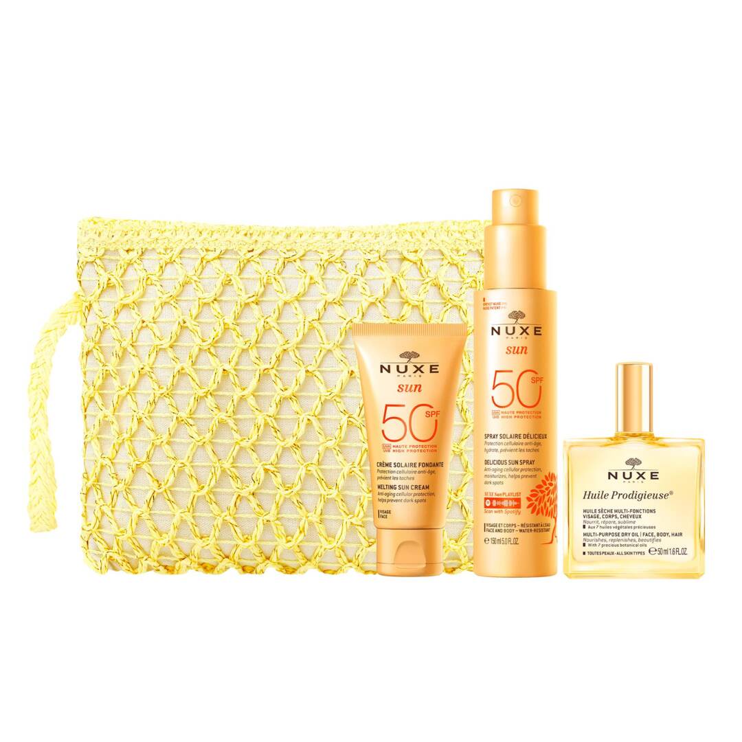 Nuxe - Trousse Silky Summer Routine - Crema SPF50+ Viso 50 ml + Latte Solare SPF50 Viso E Corpo 150 ml + Olio Idratante 50 ml